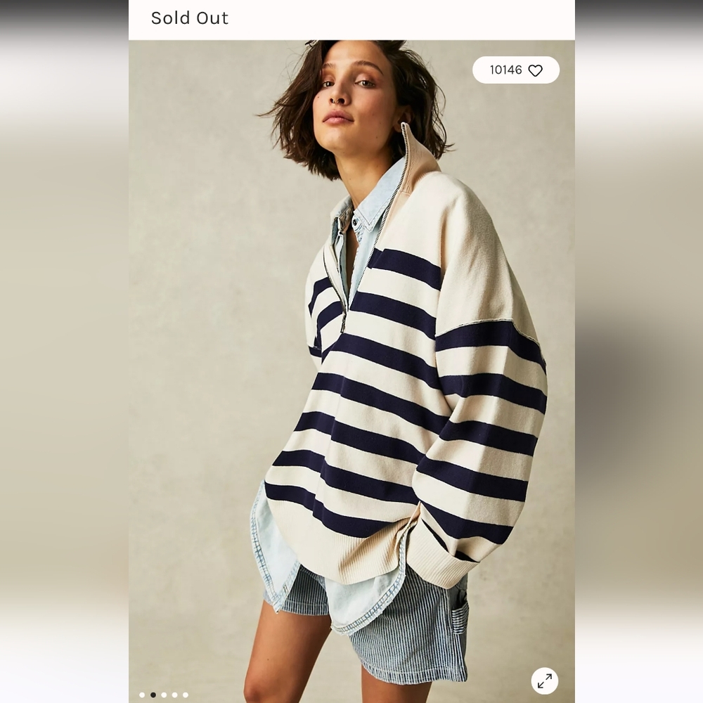 FREE PEOPLE Coastal Navy Cream Navy Striped Half Zip Pullover NWT - Picture 7 of 9